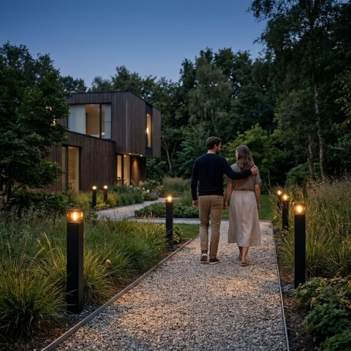 Aranżacja słupów oświetleniowych w ogrodzie z małżeństwem.jpg